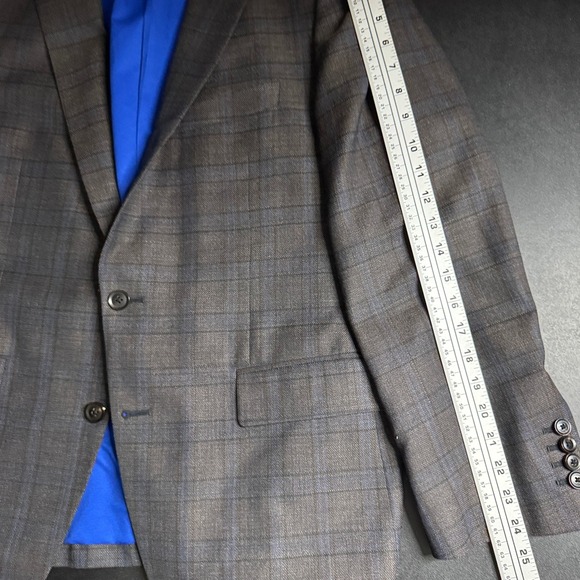 Custom Tailored Blazer Mens Check Plaid‎ Two Button Sport Coat Jacket 42R - Picture 4 of 9